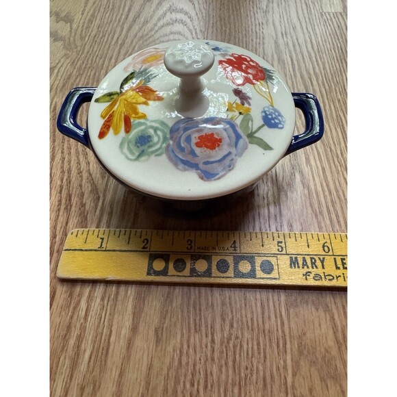 Pioneer Woman Celia Mini Casserole Individual Crock Ceramic Floral Blue & White - Picture 6 of 8
